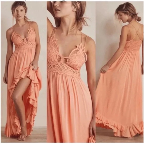 Free People Dresses & Skirts - NWT Free People Adella Maxi Slip Dress Coral Orange Size XS